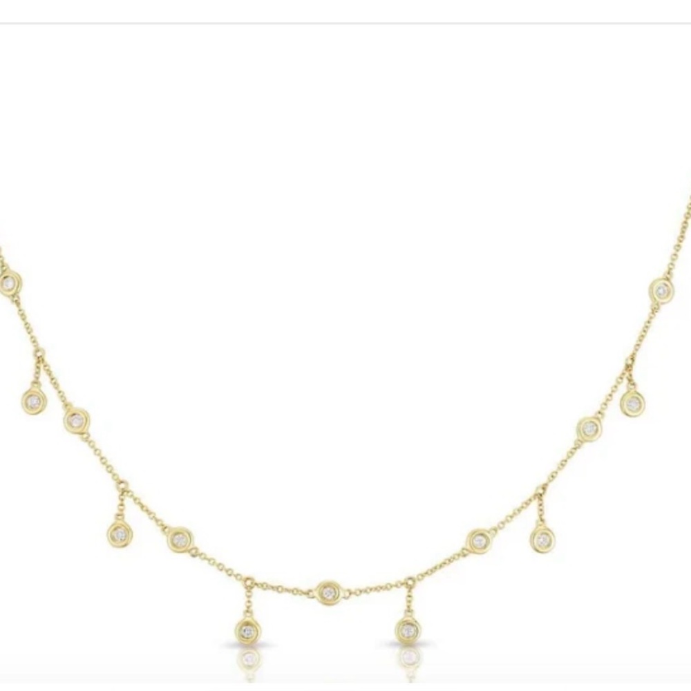 Real Gold & Diamond Dangle Bezel Station Necklace - Women's Jewelry